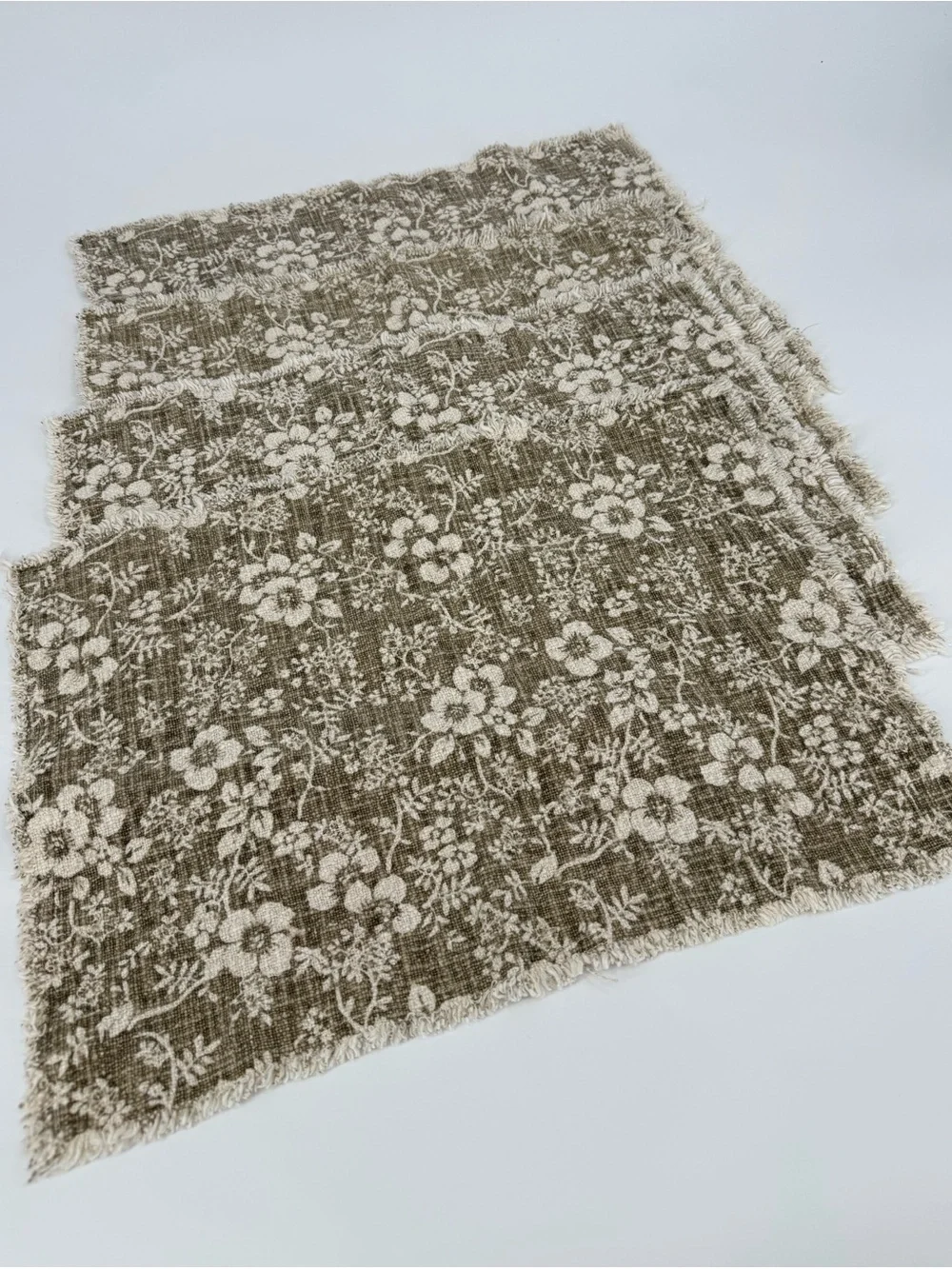 Rachel Zoe Floral Print Fringe Placemat Set of 4 | Taupe Multi